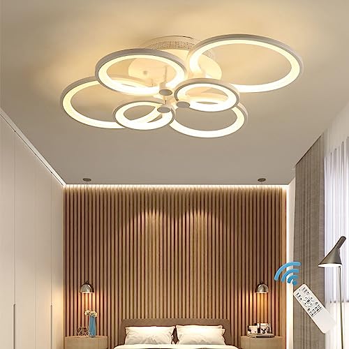 Ganeed LED Deckenleuchte mit Fernbedienung 72W Moderne Acryl Kronleuchter Dimmbare Lichtfarbe Unterputz Deckenleuchte für Esszimmer Schlafzimmer Küche Leuchten 6 Ringe von Ganeed