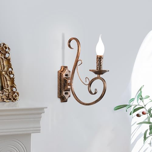 Ganeed Wandleuchte Nachttisch Wandleuchte Antik aussehendes Schmiedeeisen Design Retro Wandleuchten für Wohnzimmer Treppenhaus Foyer E14 Bronze 1 Licht (2 Packungen) von Ganeed