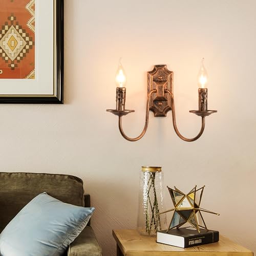 Ganeed Wandleuchte Vintage Französisch Landhaus Wandleuchte Lampe 2 Leuchten E14 Bronze 2 Packungen von Ganeed