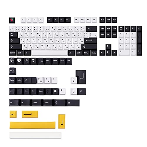 Ganekihedy 143 Tasten PBT Tastenkappe DYE-SUB Kirschprofil Japanische Minimalistische Schwarz Weiß Tastenkappen für 61/64/104 Mechanische Tastatur von Ganekihedy