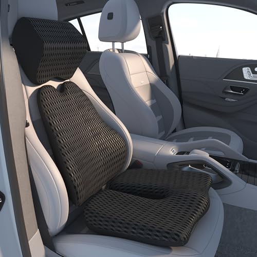 Ganekihedy Cojín ortopédico Con soporte Lumbar y reposacabezas, cojín ergonómico para Silla, espuma viscoelástica, ciática, hemorroides y alivio del Dolor de espalda, para asiento de coche (Black) von Ganekihedy