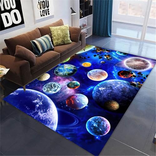 Ganekihedy Galaxy Star Wohnzimmer Teppich Big Planet Teppich Erde Stern Bereich Teppich Spielbereich Teppich rutschfeste Fußmatte Korridor Küche Tür Matte (120 x 160 cm) von Ganekihedy