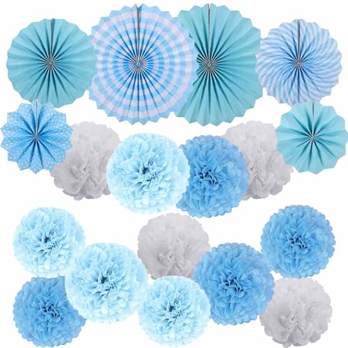 18 Stück Papier Party Deko-Set, Papier Pompoms Dekorationen Papiers Fächer Pompoms für Hochzeits Party Geburtstags Karneval Festival Baby Shower (blau) von GangGangBAO