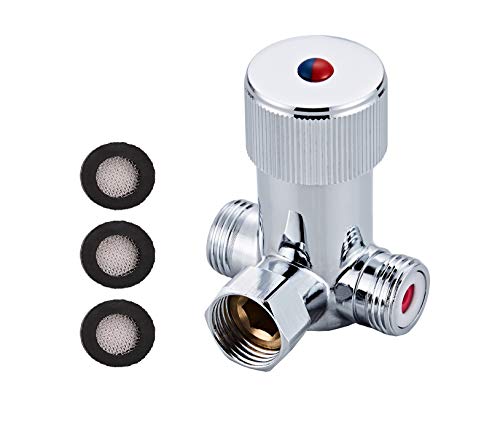 Gangang Adjust Tempcontrol Thermostatmischventil, Messinggehärtetes Ventil, Mischventil,bleifreies massives Messing, G1 / 2 NPS-Steckeranschlüsse mit Rückschlagventil (Ventil zur Temperaturregelung) von Gangang