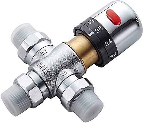 Gangang Ventil Mischen, Messing-gehärtetes Ventil,Mischventil,Thermostatisches Mischventil, Bleifreies Massives Messing, G1 / 2-NPS-Stecker mit Rückschlagventil (Ventil Thermostatisch) von Gangang