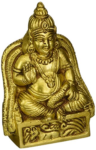 GangesIndia Lord Kubera – Gott der Schätze, Messing Statue (11,43 cm, 21 cm, 4,45 cm) von GangesIndia
