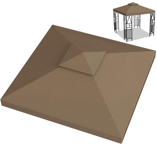 Ersatz-Pavillon-Überdachung für den Außenbereich, Grillschutz, Überdachung, doppelstöckige Grillzelt-Abdeckung, 3 x 3 m (braun) von Ganggend