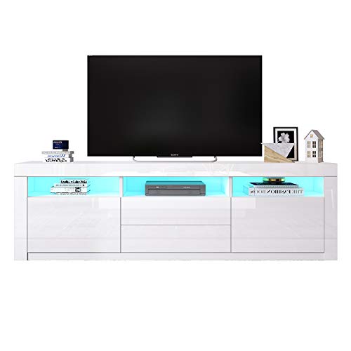 Gantepein TV Lowboard für Wohnzimmer, Weiß Hochglanz TV Schrank mit 2 Türen 2 Schubladen, Modernes Fernsehschrank für Wohnzimmer Schlafzimmer Möbel 160cm von Gantepein