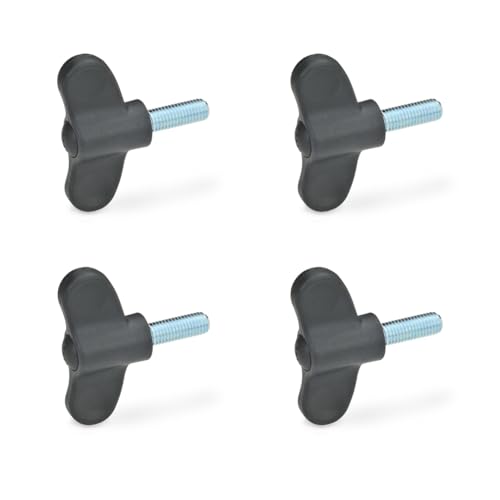 Ganter Normelemente | Flügelschraube GN 633-55-M8-20-DSG | 4 Stück | Flügelgriff | schwarz Kunststoff | Schraube Stahl M8x20 von Ganter Normelemente