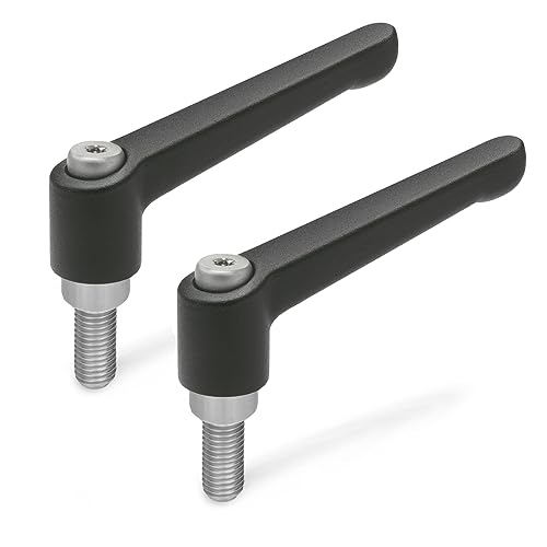 Ganter Normelemente | Verstellbare Klemmhebel mit Edelstahl-Gewindeschraube - GN 300.1-30-M4-25-SW | Grifflänge: 30mm | Schraubeneinsatz und Halteschraube in Edelstahl | Griff Zink-Druckguss schwarz, kunststoffbeschichtet | 2 Stück von Ganter Normelemente