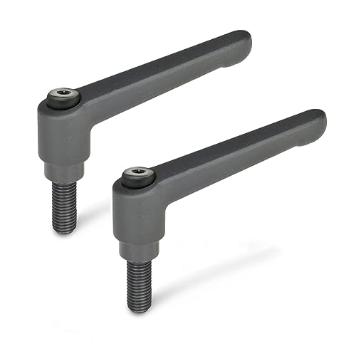 Ganter Normelemente | Verstellbare Klemmhebel mit Gewindeschraube - GN 300-63-M10-20-SW | Grifflänge: 63mm | Schraube Stahl brüniert | Griff Zink-Druckguss schwarz, kunststoffbeschichtet | 2 Stück von Ganter Normelemente