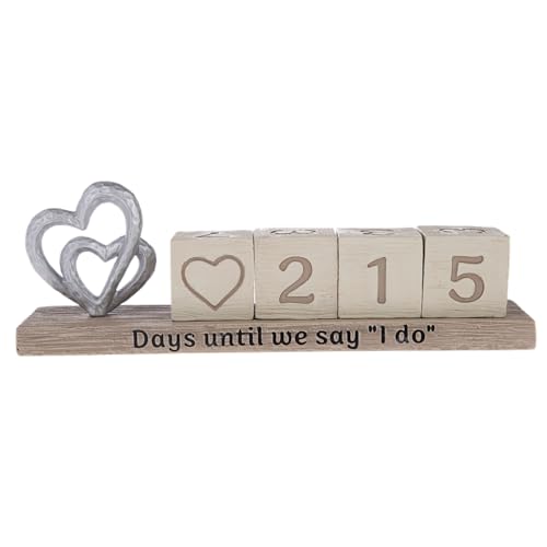 GANZ Rustikaler Hochzeits-Countdown-Kalender "Days Until We Say I Do", 48 x 19 cm, Polyresin, dekoratives Tischschild von Ganz