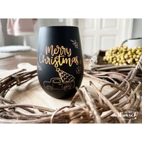 Windlicht | Gravur Kristallglas Merry Christmas Vase Weihnachten Kerzenhalter Advent Tannenbaum von Ganznachwunsch