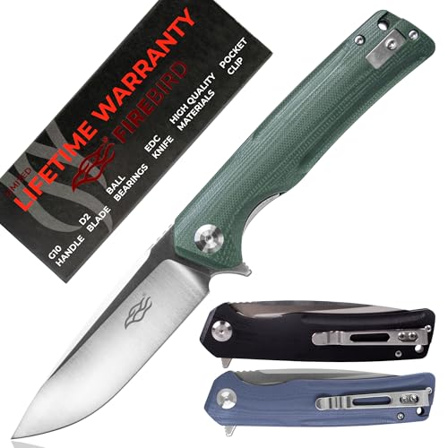 Ganzo Firebird FH91-GB Taschenmesser D2 Stahlklinge Ergonomischer G10 Anti-Rutsch-Griff mit Clip Camping Angeln Jagd Ausrüstung Outdoor Flipper EDC Taschenmesser (Grün) von Firebird