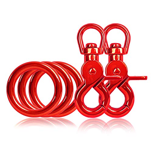 3 x O-Ring aus Stahl und 2 x Scheren-Karabiner Haken mit Dreh-Gelenk/Dreh-Kopf im Set, DIY Hunde-Leine/Hunde-Halsband, nichtrostend, Ideal mit Paracord 550, Farbe: Rot von Ganzoo