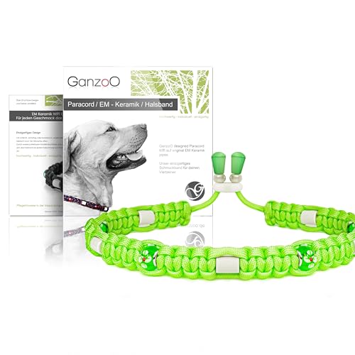 Ganzoo EM Keramik Hunde-Halsband/Paracord 550 Halsband mit Zier-Perlen und EM Tubes/EM Pipes/Größe S 33-42 cm/Dog Collar/verstellbar mit Kordelstopper/Farbe Apfelgrün Blume von Ganzoo