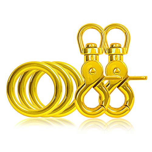 3 x O-Ring aus Stahl und 2 x Scheren-Karabiner Haken mit Dreh-Gelenk/Dreh-Kopf im Set, DIY Hunde-Leine/Hunde-Halsband, nichtrostend, Ideal mit Paracord 550, Farbe: Gelb von Ganzoo