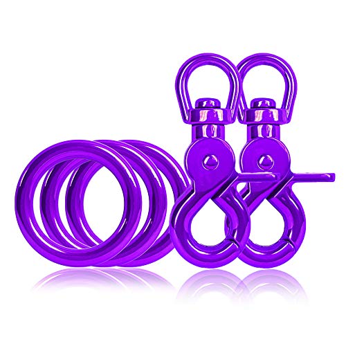 3 x O-Ring aus Stahl und 2 x Scheren-Karabiner Haken mit Dreh-Gelenk/Dreh-Kopf im Set, DIY Hunde-Leine/Hunde-Halsband, nichtrostend, Ideal mit Paracord 550, Farbe: Violett von Ganzoo