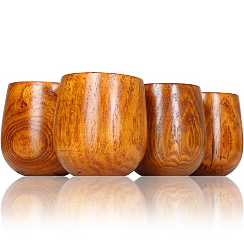 Ganzoo 4er Set Holzbecher/Deko-Becher (Dekorationsbecher), Trinkbecher aus umweltfreundlichem Holz mit 150ml Fassungsvermögen, Holztassen in schlichtem Design, Farbe: Dunkelbraun - Marke von Ganzoo