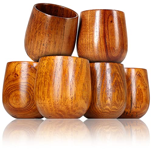 Ganzoo 6er Set Holzbecher/Deko-Becher (Dekorationsbecher), Trinkbecher aus umweltfreundlichem Holz mit 150ml Fassungsvermögen, Holztassen in schlichtem Design, Farbe: Dunkelbraun - Marke von Ganzoo