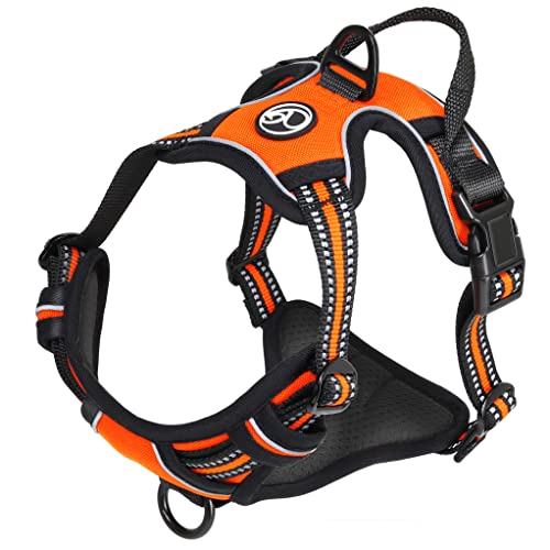 Hunde-Geschirr für kleine und große Hunde, Brustgeschirr gepolstert und reflektierend, verstellbar und atmungsaktiv, Dog Harness - Größe L, Farbe Orange von Ganzoo