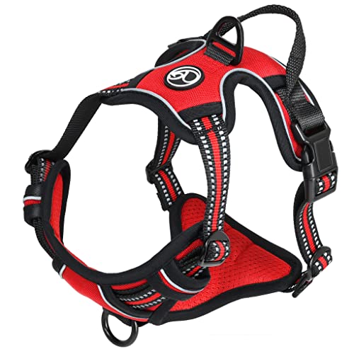 Hunde-Geschirr für kleine und große Hunde, Brustgeschirr gepolstert und reflektierend, verstellbar und atmungsaktiv, Dog Harness - Größe XL, Farbe Rot von Ganzoo