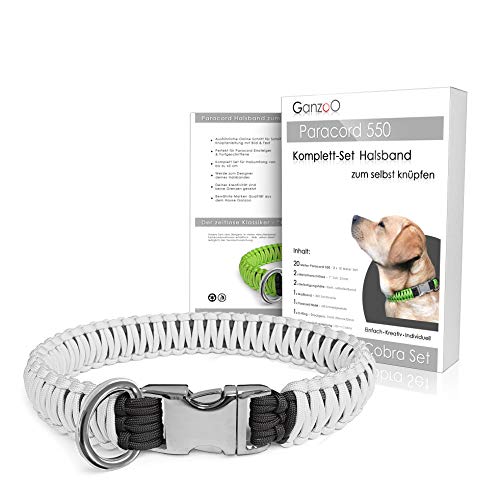Ganzoo Paracord 550 Hunde-Halsband Set selbst knüpfen, Bastelset, DIY Geschenk (Weiß) von Ganzoo