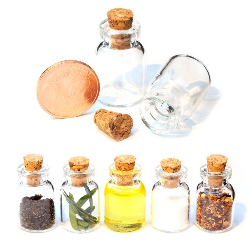 Ganzoo Mini-Fläschchen 1,5 ml mit Korken für Dekoration im 20er Set, kleine Glas-Flasche, Puppen-Gläschen von Ganzoo