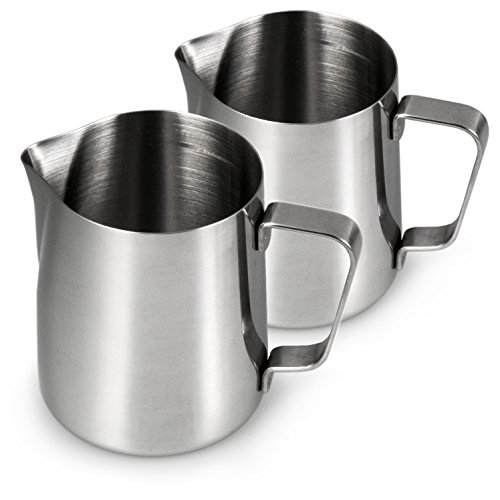 YOUZiNGS Milchkännchen aus Edelstahl zum Aufschäumen im 2er Set, Milchkanne 500ml, Milchaufschäumer für Kaffee 0,5 Liter, Milchschaum, Barista Aufschäumkännchen, Cafe, Farbe: Hochglanz Silber von Ganzoo