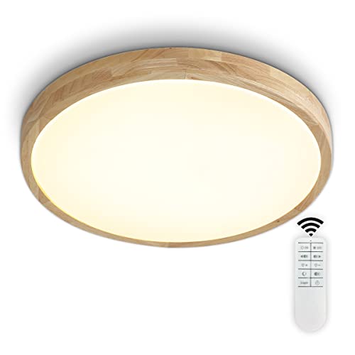 18W LED Deckenleuchte Holz Modern Ultradünne Runde Deckenlampe dimmbar mit Fernbedienung, Runde Holz Lampe für Schlafzimmer Wohnzimmer Badezimmer Esszimmer Büro, Kinderzimmer Leuchte Decke Licht Φ30cm von GaoHX