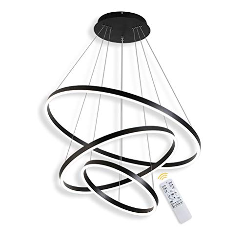 3-Ring LED-Hängelampe Dimmbar Schwarz Kronleuchter 68W LED-Ringleuchte Lampe Moderne LED-Hängeleuchte Rund Ring-Pendelleuchte mit Fernbedienung,Esszimmer Design Lampe Wohnzimmer Leuchte,20+40+60CM von GaoHX