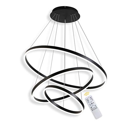 3-Ring LED-Hängelampe Dimmbar schwarz Kronleuchter 90W LED-Ringleuchte Lampe Moderne LED-Hängeleuchte Rund Ring-Pendelleuchte mit Fernbedienung,Esszimmer Design Lampe Wohnzimmer Leuchte,40+60+80CM von GaoHX