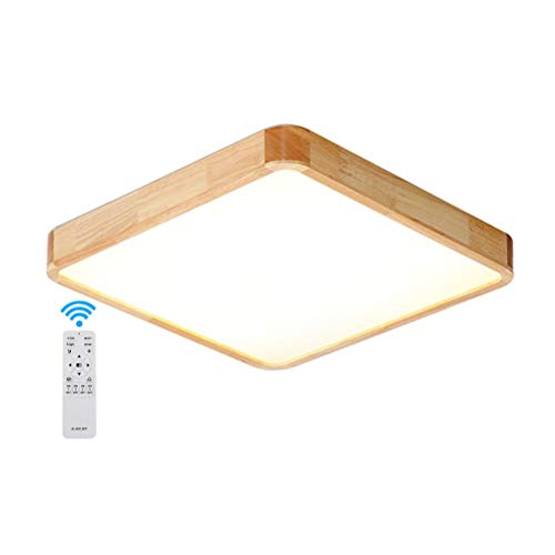 36W LED Deckenleuchte Quadrat Holz Deckenlampe voll dimmbar 3000K-6000K mit Fernbedienung Quadrat Lampe für Esszimmer Kinderzimmer Wohnzimmer Schlafzimmer Büro, 50 x 50 x 5cm [Energieklasse A++] von GaoHX