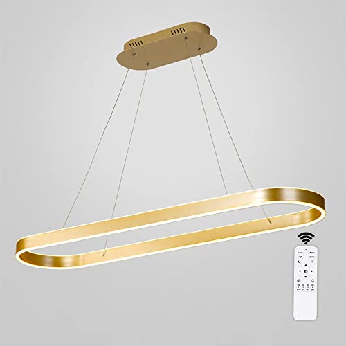 52W LED Pendelleuchte Oval Esstisch Lampen LED Hängeleuchte Dimmbar Deckenleuchte mit Fernbedienung Gold Modern Ring Design Kronleuchter für Wohnzimmer Büro Esszimmer Küchenlampe 120cm Hängelampe von GaoHX