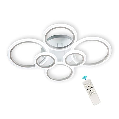 64W Modern LED Deckenleuchte, 3000-6000K dimmbare Mit Fernbedienung, LED Deckenlampe Pendelleuchte aus Acryl in Weiß 6 Ringe Leuchte für Wohnzimmer Schlafzimmer Esszimmer Studio lampe, 80*60*12cm von GaoHX