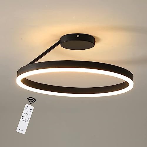 Deckenlampe LED Deckenleuchte Rund, Moderne Deckenlampe aus Metall, Wohnzimmerlampe Dimmbar mit Fernbedienung mit 1 Ringen Design aus Acryl Lampe für Schlafzimmer Büro Küche ( Color : Nero , Size : 50 von GaoHX