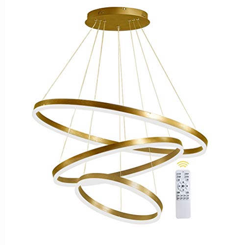 GaoHX 3-Ring LED-Hängelampe Dimmbar Gold Kronleuchter 68W LED-Ringleuchte Lampe Moderne LED-Hängeleuchte Rund Ring-Pendelleuchte mit Fernbedienung,Esszimmer Design Lampe Wohnzimmer Leuchte,20+40+60CM von GaoHX