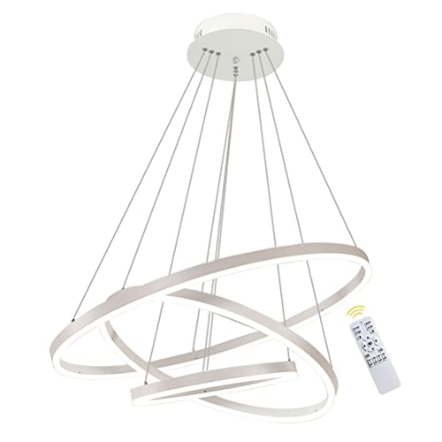 GaoHX 3-Ring LED-Hängelampe Dimmbar Weiß Kronleuchter 68W LED-Ringleuchte Lampe Moderne LED-Hängeleuchte Rund Ring-Pendelleuchte mit Fernbedienung,Esszimmer Design Lampe Wohnzimmer Leuchte,20+40+60CM von GaoHX