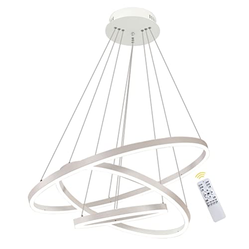 GaoHX 3-Ring LED-Hängelampe Dimmbar Weiß Kronleuchter 90W LED-Ringleuchte Lampe Moderne LED-Hängeleuchte Rund Ring-Pendelleuchte mit Fernbedienung,Esszimmer Design Lampe Wohnzimmer Leuchte,40+60+80CM von GaoHX