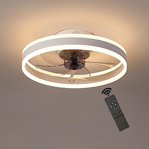 GaoHX Deckenventilator Mit Beleuchtung, Modern LED Dimmbar Deckenleuchte mit Ventilator und Fernbedienung, lampe mit ventilator mit timer luster für Wohnzimmer Schlafzimmer Esszimmer (Weiß, 50CM) von GaoHX
