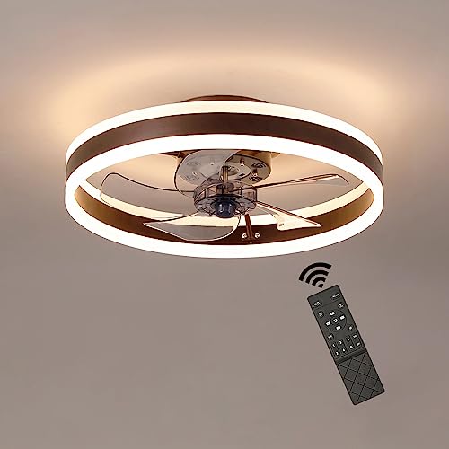 GaoHX Deckenventilator Mit Beleuchtung, Modern LED Dimmbar Deckenleuchte mit Ventilator und Fernbedienung, lampe mit ventilator mit timer luster für Wohnzimmer Schlafzimmer Esszimmer (braun, 50CM) von GaoHX