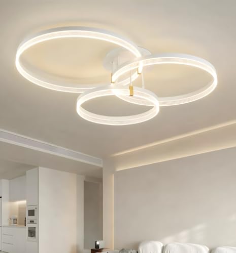 GaoHX LED Deckenleuchte, Weiß Metallkreis Kronleuchter, 3000-6000K Stufenlos Dimmbar Moderner Runder Pendelleuchte Schlafzimmer Wohnzimmer Kinder Büro Arbeitszimmer von GaoHX