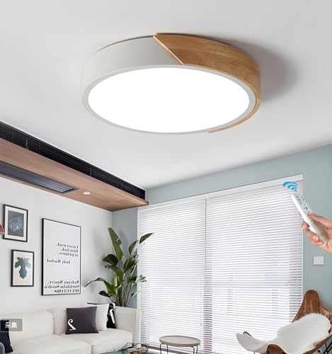 GaoHX LED Deckenleuchte Holz, Moderne Deckenlampe, Runde LED Deckenleuchte Dimmbar Deckenlampe Holz, Leuchte Decke für Wohnzimmer, Schlafzimmer, Küche, Flur, Balkon(Bianco,60cm) von GaoHX