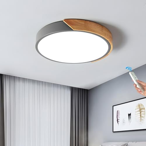 GaoHX LED Deckenleuchte Holz, Moderne Deckenlampe, Runde LED Deckenleuchte Dimmbar Deckenlampe Holz, Leuchte Decke für Wohnzimmer, Schlafzimmer, Küche, Flur, Balkon(Gray,50cm) von GaoHX