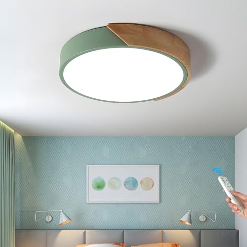 GaoHX LED Deckenleuchte Holz, Moderne Deckenlampe, Runde LED Deckenleuchte Dimmbar Deckenlampe Holz, Leuchte Decke für Wohnzimmer, Schlafzimmer, Küche, Flur, Balkon(Green,30cm) von GaoHX