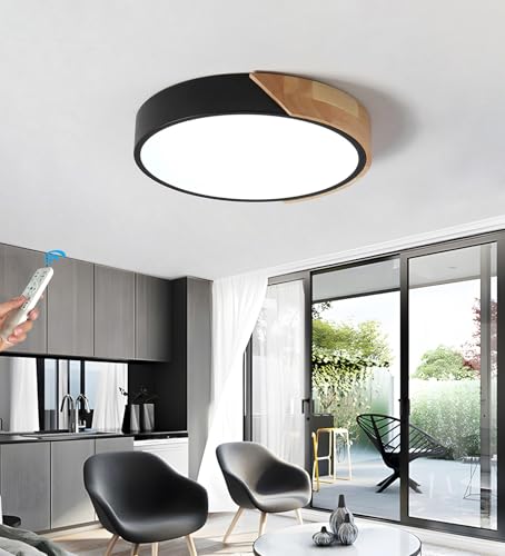 GaoHX LED Deckenleuchte Holz, Moderne Deckenlampe, Runde LED Deckenleuchte Dimmbar Deckenlampe Holz, Leuchte Decke für Wohnzimmer, Schlafzimmer, Küche, Flur, Balkon(Nero,50cm) von GaoHX