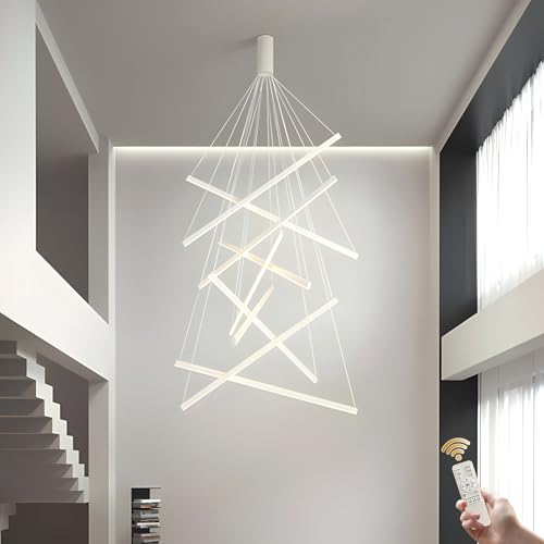 GaoHX Moderne Pendelleuchte Esstisch Pendellampe, Treppenhaus Hängeleuchte, Moderner LED Kronleuchter, Dimmbar Lineare Pendelleuchte, Villa Höheverstellbar Kronleuchter, Treppe Lampe(Bianco,9 Lights) GaoHX Moderne Pendelleuchte Esstisch Pendellampe, Treppenhaus Hängeleuchte, Moderner LED Kronleuchter, Dimmbar Lineare Pendelleuchte, Villa Höheverstellbar Kronleuchter, Treppe Lampe(Bianco,9 Lights) von GaoHX