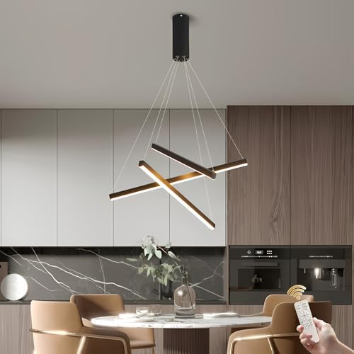 GaoHX Moderne Pendelleuchte Esstisch Pendellampe, Treppenhaus Hängeleuchte, Moderner LED Kronleuchter, Dimmbar Lineare Pendelleuchte, Villa Höheverstellbar Kronleuchter, Treppe Lampe(Nero,3 Lights) von GaoHX