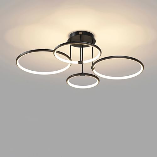 LED Deckenleuchte Modern Design Deckenlampen Ring Design Lampen Dimmbar Wohnzimmerlampe mit Fernbedienung, Aluminium Led Beleuchtung für Wohnzimmer Schlafzimmer Küche Esszimmer Büro ( Color : Nero , S von GaoHX