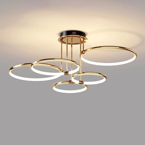 LED Deckenleuchte Modern Design Deckenlampen Ring Design Lampen Dimmbar Wohnzimmerlampe mit Fernbedienung, Aluminium Led Beleuchtung für Wohnzimmer Schlafzimmer Küche Esszimmer Büro (Color : Gold, S von GaoHX